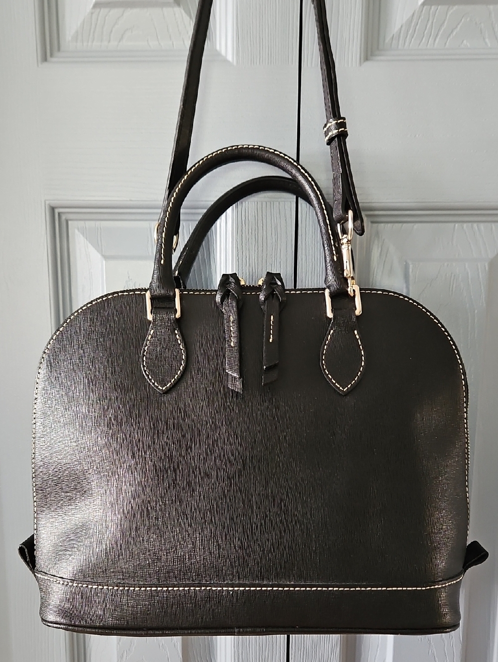 Dooney & Bourke Black Saffiano Leather Domed Zip Satchel - Picture 3 of 16